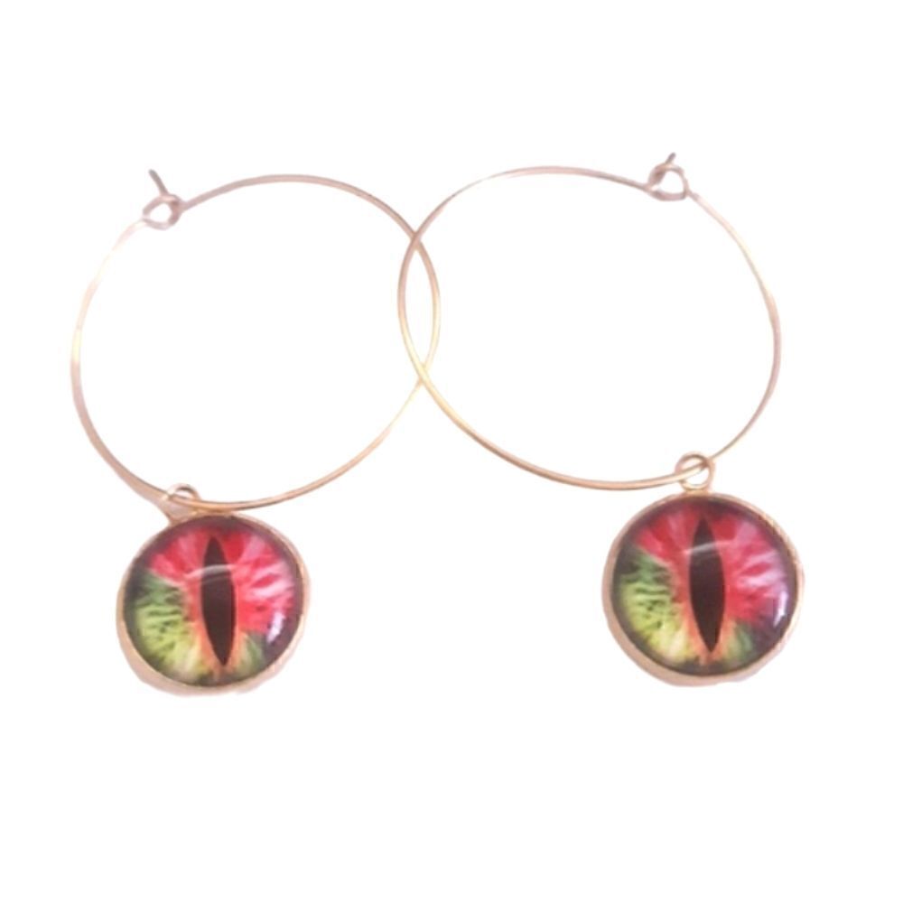 Gold Stainless Steel Dangle Dragon Snake Eye Round Circle Hoop Earrings